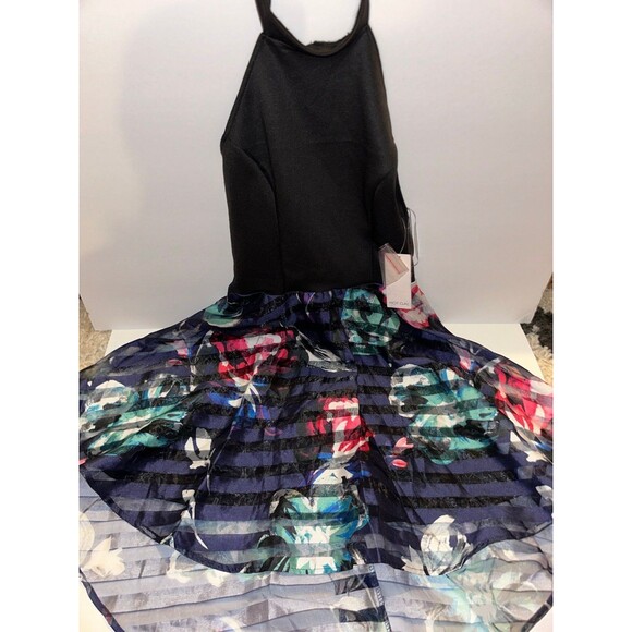 Sleeveless Black halter dress with floral bottom spring summer size medium - Picture 5 of 6